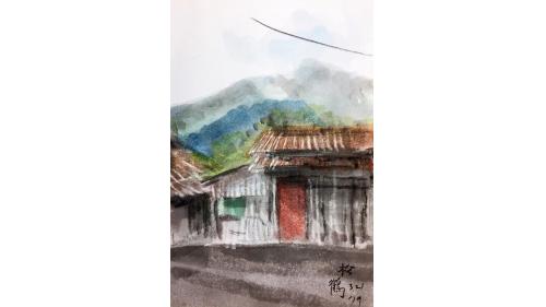 中部橫貫公路興建油畫-松鶴部落