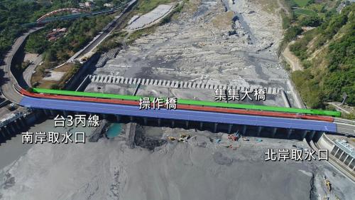 集集攔河堰1991年10月開工(北岸聯絡渠先動工)，2001年12月完工試運轉。位於濁水溪之集集鎮林尾隘口，攔截濁水溪水，以供彰化、雲林地區農業、生活及工業用水，是目前台灣最大的攔河堰及取水量最大的水庫。