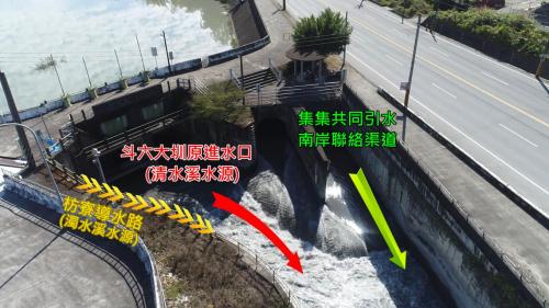 斗六堰位於南岸聯絡渠清水溪與濁水溪匯流口上游約一公里處，原為斗六大圳進水口，經納入集集共同引水計畫工程後，重新改建進水口，設計取水量為40秒立方公尺，保留原斗六大圳進水口。