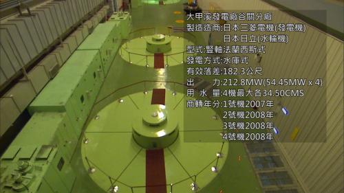 為豎軸法蘭西斯式，有效落差182.3公尺，出力212.8MW。