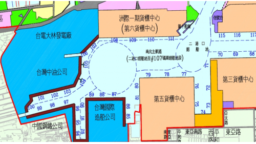 高雄港12年擴建計畫：大林蒲新生地。提供中鋼、中油、台電大林廠、中船等大型國營公司建廠之用