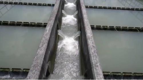 水源進入場內後，先經原水調節池調勻水質，便於後續淨水處理。