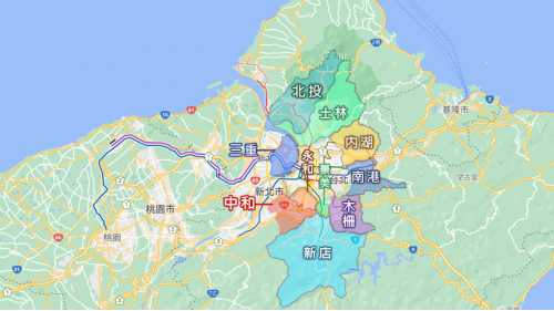 包括三重、士林、永和、中和、景美、新店、木柵、內湖、南港、士林、及北投等地。
