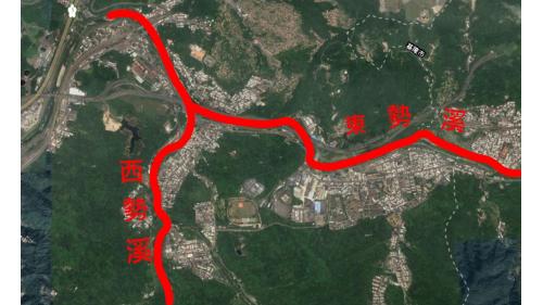 &nbsp;西勢溪及東勢溪地理位置圖