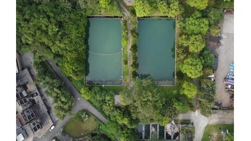 &nbsp;暖暖淨水廠沉澱池俯瞰。