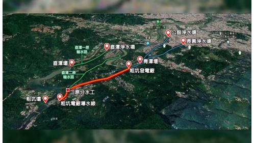 2009年新增第二原水輸水路，以粗坑堰為水源，透過台電頭水管路，設置二原分水工取水，透過直潭二原輸水路，供應直潭淨水場原水。