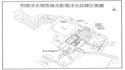 &nbsp;明德淨水場於1976年興建完成，位於苗栗頭屋鄉，主要水源為明德水庫，出水量為每日45,000噸，供應大坪及苗栗地區居民用水。