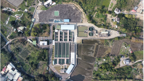 分水井、膠凝池4座、沉澱池4座、快濾池12座、清水池2座、抽水機組、廢水池2池、污泥濃縮池2池、調理室、污泥餅儲存場污泥脫水機房。
